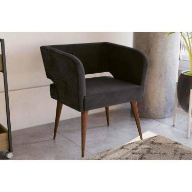 Imagem de Poltrona Decorativa p/ Sala Antara Carvalho/Suede Preto - Kappesberg