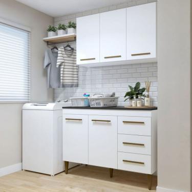 Imagem de Lavanderia Completa Brasília 5 Poras 3 Gavetas Branco - Kaki Móveis
