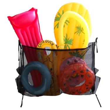 Imagem de Luwint Bolsa grande de armazenamento de piscina, bolsa de malha de armazenamento resistente com bolso lateral bolsa à beira da piscina para infláveis, boias, bolas, brinquedos, jangadas, acessórios de