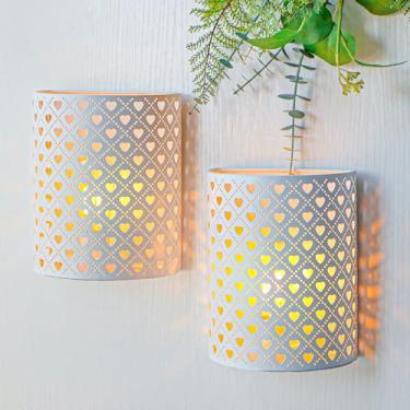 Imagem de JHY DESIGN Conjunto de 2 candeeiros de mesa alimentados por bateria 20 cm de altura vintage arandela de parede moderna de metal com temporizador de 6 horas decoração de parede para sala de estar