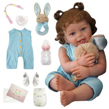 Imagem de Boneca Bebê Reborn Realista Silicone Conjunto de Roupa Chupeta Mamadei