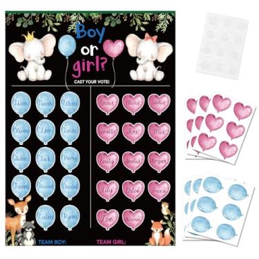 Imagem de Habbiful Decoração de festa de revelação de gênero, quadro de votação de menino ou menina com 36 adesivos, chá de bebê, jogos de revelação de gênero para convidados, artigos de festa de revelação de