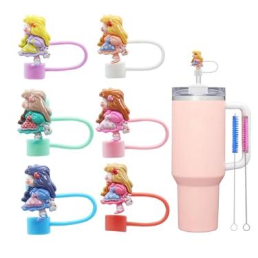 Imagem de 6 peças de 10 mm linda capa de canudo para copo Stanley, topo de canudo à prova de poeira para copos de 30 e 1,134 g e garrafas de água, acessórios reutilizáveis para copos Stanley, presentes