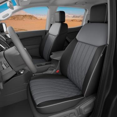 Imagem de FEINEPRO Capas de assento para Ford Ranger SuperCrew5 XLT Lariat 2019 2020 2021 2022 2023 e SuperCrew5 XL 2021-2023 Conjunto completo, traseira com suporte de copo, acessórios de capa de assento de