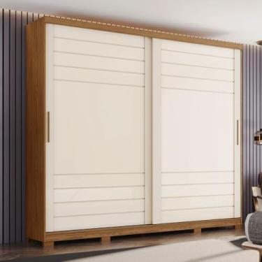 Imagem de Guarda-Roupa Casal Cayman 2 Portas 6 Gavetas 100% Mdf Ripado Nature/Off White - Henn