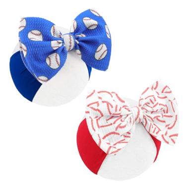 Imagem de Lanmerry 2 peças de tiaras temáticas de beisebol para bebês meninas, acessórios de arcos de softball, para recém-nascidos, crianças, crianças, esportes, festa, laço