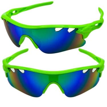 Imagem de Óculos de Sol Esportivo Atleta Ciclista Invocado Premium BIke MTB Speed Corrida Maratona Beach Tennis Altinha com Proteção UV400 - DOUCZ JOACHIM (Verde Lente Azul Multicolorida)