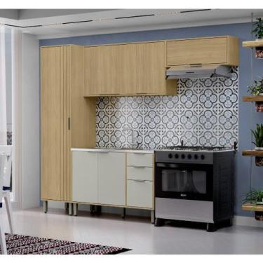 Imagem de Cozinha Modulada 4 Peças Completa Vick Castanho Off White - MX MOVEIS