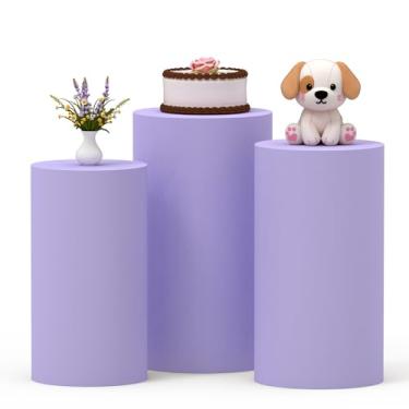 Imagem de Friiko Conjunto de 3 capas de cilindro, capas de suporte de cilindro de elastano para festas, capas de suporte de pedestal redondo para suportes de cilindro para exibição de festa de casamento e