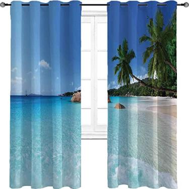 Imagem de Cortina isolada de sombreamento oceânico, paisagem de praia de surfe, para quarto, jardim de infância, sala de estar, L 106 x C 150 cm azul turquesa