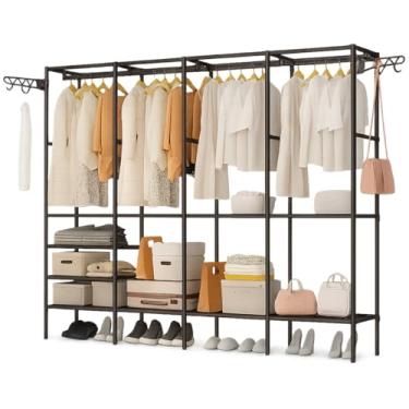 Imagem de Closet Aberto Modular com 4 Colunas Arara de Roupas Cabideiro de Metal para Quarto ou Loja Guarda-Roupa Sem Portas de Alta Capacidade