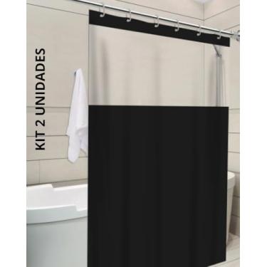 Imagem de Cortina de Box Com Visor Transparente Em PVC Impermeável Para Banheiro Anti Mofo Com Ganchos (KIT 2 PRETAS)