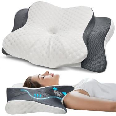 Imagem de Travesseiro cervical para alívio de dor no pescoço e ombro - Travesseiros ergonômicos de contorno - Travesseiro de espuma viscoelástica para pessoas que dormem de lado, costas e estômago - King Size