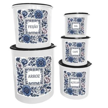 Imagem de Kit Porta Mantimentos 5 Peças Decorado  Potes Redondos de Plástico - R