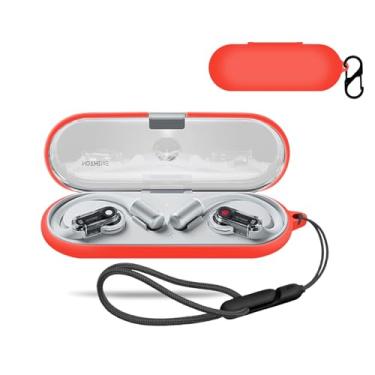 Imagem de Capa para fone de ouvido aberto para fones de ouvido sem fio (com mosquetão + cordão) à prova de quedas, arranhões, choque, porta de carregamento reservada, à prova de poeira (vermelho)