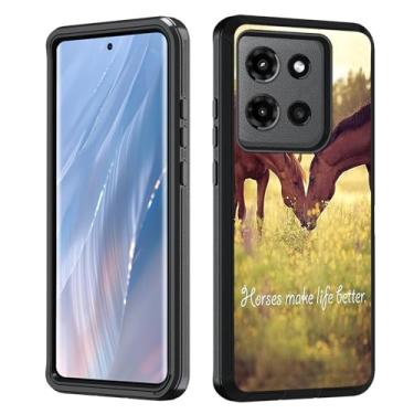 Imagem de BWOOLL Projetada para Moto Edge 5G 2025, capa resistente 3 em 1 híbrida de policarbonato rígido e silicone macio à prova de choque para Motorola Moto Edge 5G 2025, cavalos tornam a vida melhor