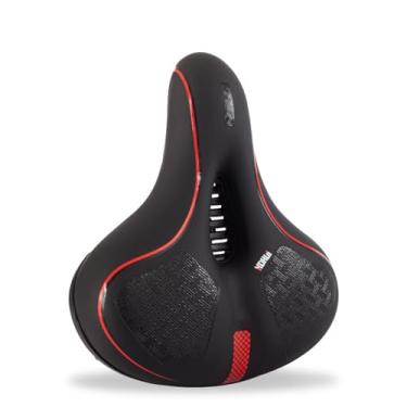 Imagem de AKTree Assento de bicicleta confortável selim de bicicleta para mulheres homens almofada de assento de bicicleta larga espuma de memória acolchoado macio assento de bicicleta ajuste universal para exercício, vermelho, 260 * 220 * 100 mm