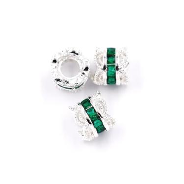 Imagem de Malahill Contas espaçadoras de zircônia cúbica para fabricação de joias 8 x 7 mm prata-verde