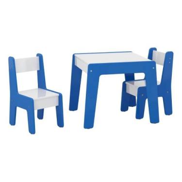 Imagem de Conjunto Mesa Infantil com 2 Cadeiras Diana MDF - Ofertamo, Branco/Azu