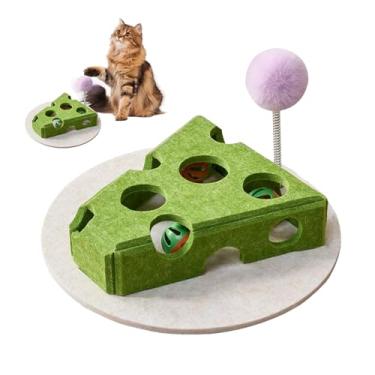 Imagem de Brinquedo Quebra-Cabeça para Gatos, Alimentador Interativo Para Gatos Design Queijo, Caixa Alimentador com Varinha Mágica Sino e Bola para Cães Pequenos Médios Diversão Interior