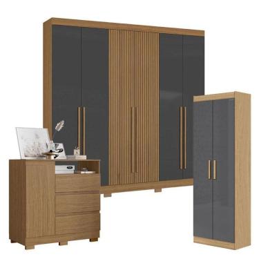 Imagem de Guarda Roupa Casal 2030230 Com Multiuso 2000191 Atacama Grafite E Cômoda 2014143 Atacama - Aramóveis