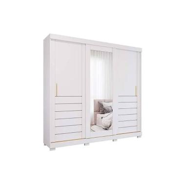 Imagem de Guarda Roupa Casal 3 Portas de Correr (1 c/ Espelho) e 6 Gavetas c/ Pés Cecilia Branco - Panan