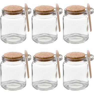 Imagem de Kit 6 Pote Vidro Borossilicato 240ml Colher De Madeira Rolha