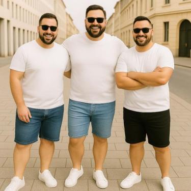 Imagem de Kit 3 Bermudas JEANS MASCULINA LISA Plus Size Grande Tamanho 44 46 48 