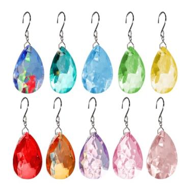 Imagem de ccHuDE 10 peças de contas de cristal transparentes para pendurar, pequenos pingentes, apanhadores de sol de cristal transparente, lustre de gota de lágrima, cristais de gota, ornamentos multicoloridos
