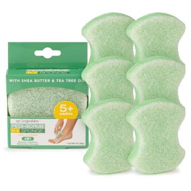 Imagem de Spongeables Pedi-scrub – Esponja esfoliante para os pés, esponja esfoliante para o calcanhar e óleo de pedicure, mais de 5 lavagens, aroma de citrino de eucalipto, pacote com 6, verde