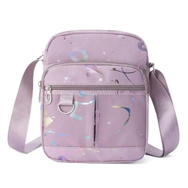 Imagem de RNIEGA Bolsa tiracolo de nylon de grande capacidade para mulheres, vários bolsos, trabalho, viagem, essenciais, preta, Roxa