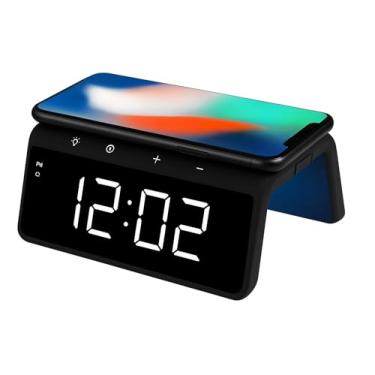 Imagem de Relógio Digital Despertador com Carregador por Indução 15W, Abajur LED RGB, Display LED, Compatível com iPhone e Samsung, USB-C, (Preto)