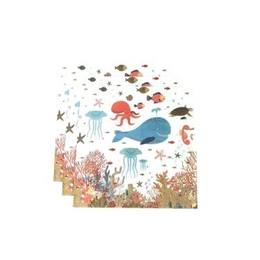 Imagem de Guardanapos de decoração sob o mar, 40 peças, tema oceano, artigos de festa, tartarugas marinhas subaquáticas, baleias assassinas, guardanapos de papel descartáveis para chá de bebê, aniversário de