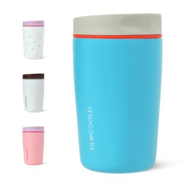 Imagem de DLOCCOLD Copo infantil de 340 g com alça e tampa de canudo de silicone, copo isolado à prova de vazamento com tampa resistente a derramamentos, caneca reutilizável de aço inoxidável para meninos e