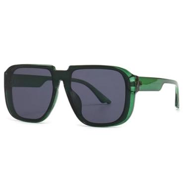 Imagem de Óculos de sol retrô masculino espelhado UV400 óculos de sol fashion masculino (verde cinza)