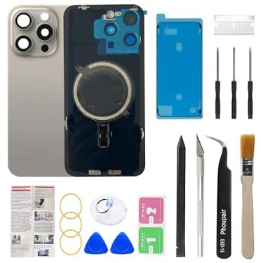 Imagem de Phoupair Substituição de vidro traseiro OEM compatível com iPhone 15 Pro de 6,1 polegadas com moldura da câmera e lente da câmera + Kit de ferramentas de reparo profissional e instruções de instalação