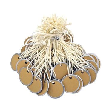 Imagem de 50 etiquetas redondas de papel kraft em branco de 31 mm etiquetas pequenas para pendurar etiquetas de preço de roupas etiquetas de embrulho de presente etiquetas de círculo de artesanato com cordão