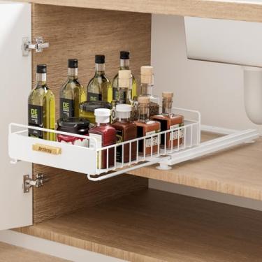 Imagem de Arshray Organizador sob a pia multiuso para banheiro sob a pia, organizador de armário de puxar prateleira deslizante silenciosa dupla para cozinha e banheiro (branco)