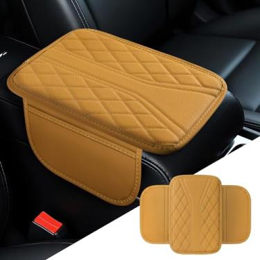 Imagem de ongfuwu Capa de console central de carro, capa de apoio de braço de couro para carros, almofada de apoio de braço multifuncional com bolso de armazenamento, protetor universal para descanso de braço