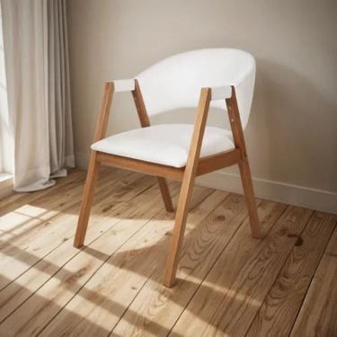 Imagem de Cadeira Madeira de Eucalipto Estofada Courino Hibisco Branco/Amêndoa