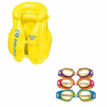 Imagem de Conjunto Colete Inflável Premium e Óculos Natação Sport - MOR