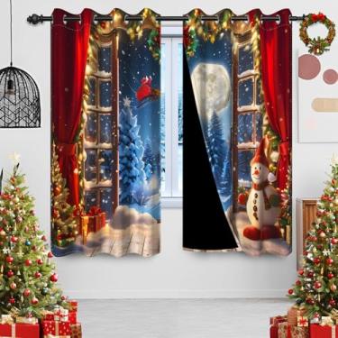 Imagem de Cortinas blackout de Natal para sala de estar, floresta nevada, boneco de neve, Papai Noel, painel preto para quarto, guirlanda de árvore de Natal, escurecimento, cortinas de janela com ilhós