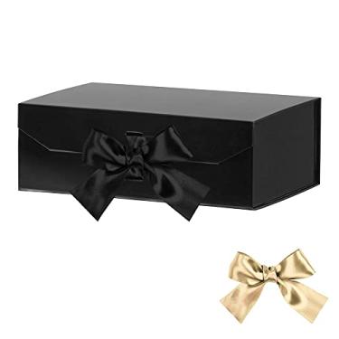 Imagem de GoooodGift Caixa De Presente Para Padrinho Casamento Preta Brilhante - 25X18X8 Cm, Decorativa Com Fita E Tampa Magnética