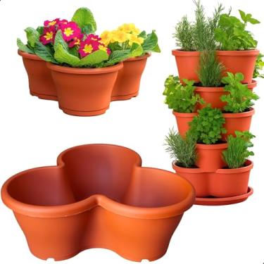 Imagem de Vaso Treviso Terracota Empilhável Jardim Vertical 11L Borda Anti Formiga para Plantas Ornamentais, Hortas, Frutas, Temperos, Suculentas e Flores