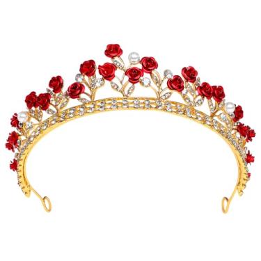 Imagem de NUOBESTY Coroa de strass, coroas de casamento e tiaras para mulheres, acessório de cabeça de strass tiara de noiva rosa acessórios de cabelo para casamento, festa, adereços de foto