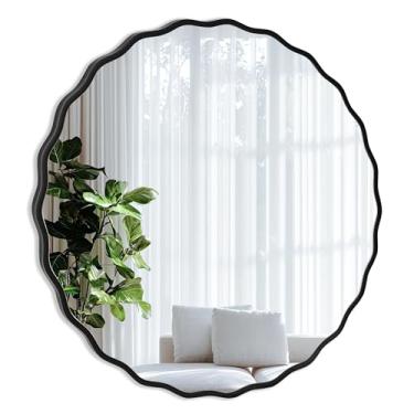 Imagem de WFEVL Espelho redondo preto, espelho de parede de flor de vaidade de 76 cm, espelho floral circular moderno para parede, espelho de madeira para quarto, sala de estar, entrada