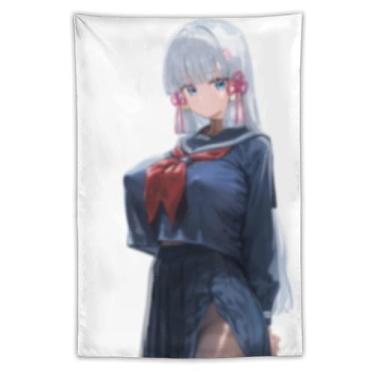 Imagem de LIEGBMEU Tapeçaria sexy de anime menina 101,6 cm x 152,4 cm arte de colcha de parede decoração de tapeçaria caprichosa AE13