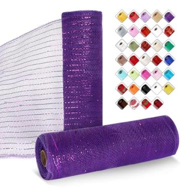 Imagem de ICOSHOW 2 rolos de fita de malha para guirlandas de 25,4 cm x 7,6 m, rolos de malha com folha metálica para Páscoa, Natal, festa, casamento, decoração de casa, projetos de artesanato e embrulho de