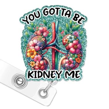 Imagem de Carretel de crachá de rim floral, carretel retrátil para crachá You Gotta Be Kidney Me, com clipe jacaré, para nefrologista, urologista, estudante de enfermagem, urologia e nefrologia