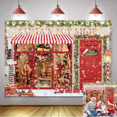 Imagem de Pano de fundo vermelho para fotografia de Natal, loja de brinquedos do Papai Noel, janela de Natal, casa de doces, decoração de banner, decoração de banner, adereços de estúdio fotográfico (2,8 x 1,5